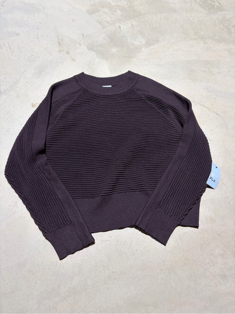 FLX NWT glum plum raglan ottoman Crewneck Ribbed Sweater large MSRP$50